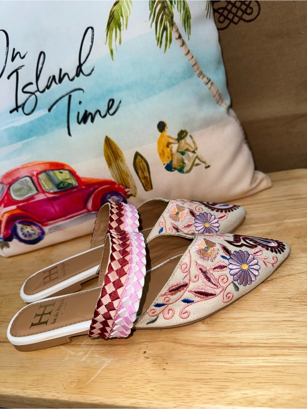 Haute Hippie Pink & Burgundy Embroidered Slip-On Mules - Picture 6 of 11